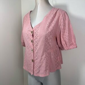 Wild Flower Eyelet Beachside button down Shirt light pink Size 10